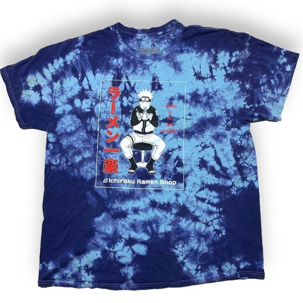 Men’s Large Naruto Ramen Tie Dye Shirt Short Sleeve Graphic Tee Shirt Two Toned